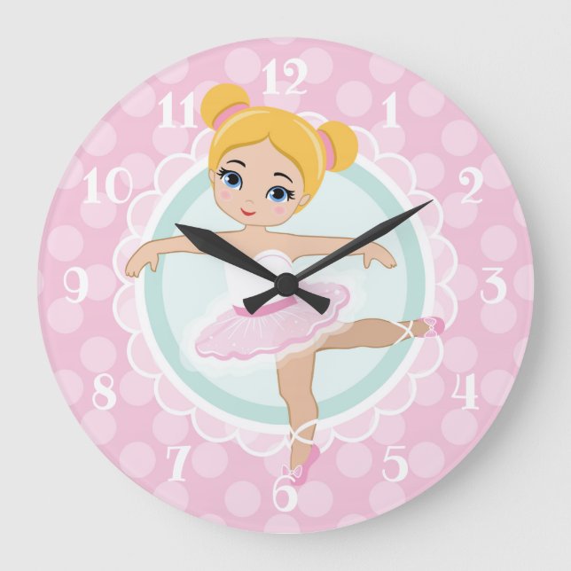 Reloj Redondo Grande Blonde Ballerina - Pink Ballet Dancer Girl (Anverso)