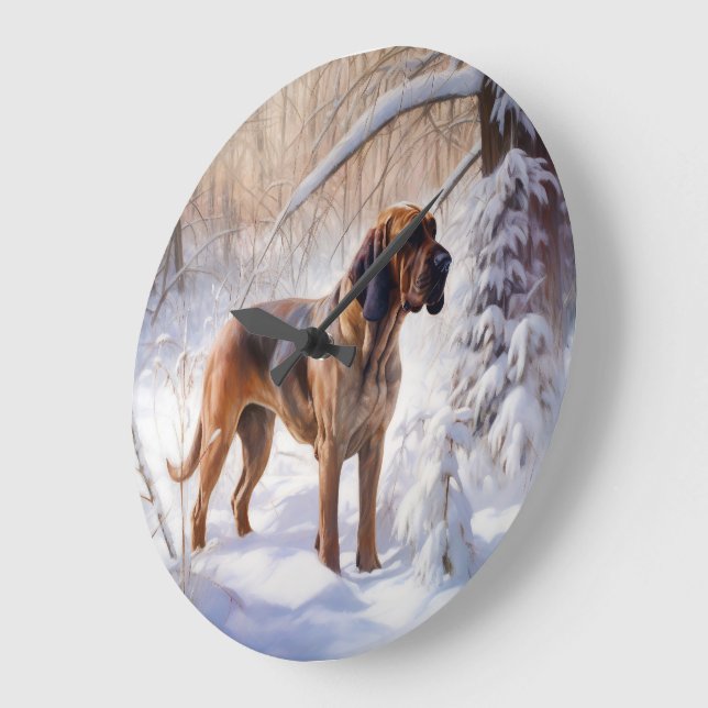 Reloj Redondo Grande Bloodhound deja que nieve Navidades (Ángulo)