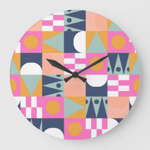 Reloj Redondo Grande Bloque de color africano, patrón geométrico.