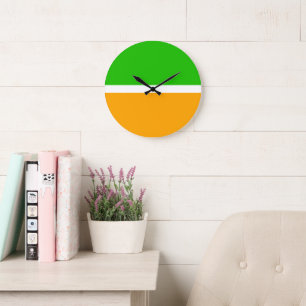 Reloj Redondo Grande Bloque de color lima verde dorado naranja brillant