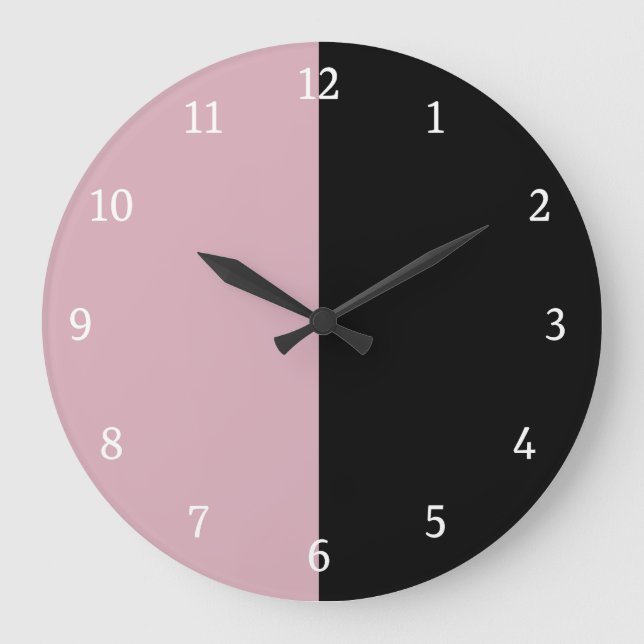 Reloj Redondo Grande Bloque de color negro y rosa (Anverso)