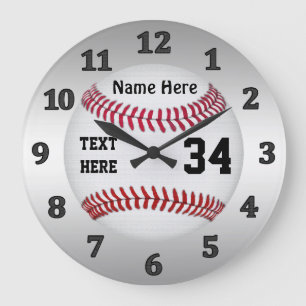 Reloj Redondo Grande Bloques de béisbol personalizados con NOMBRE y NÚM