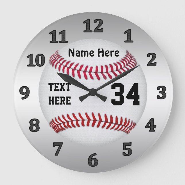Reloj Redondo Grande Bloques de béisbol personalizados con NOMBRE y NÚM (Anverso)