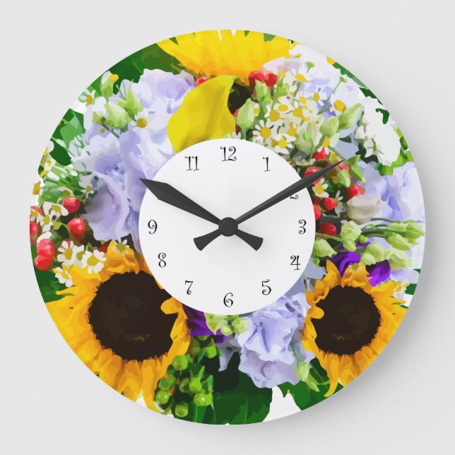 Reloj Redondo Grande Bloques de cocina de diseño de flores (Anverso)