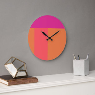Reloj Redondo Grande Bloques de color rosa intenso y naranja