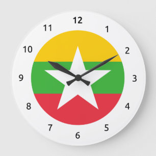 Reloj Redondo Grande Bloques de pared de la bandera birmana (Myanmar)