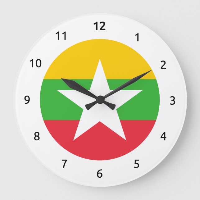 Reloj Redondo Grande Bloques de pared de la bandera birmana (Myanmar) (Anverso)