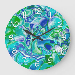 Reloj Redondo Grande Blue and Green Marble Fluid Art Abstract 