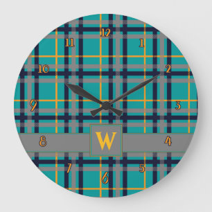 Reloj Redondo Grande Blue and Orange Plaid Clock