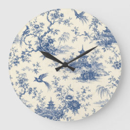Reloj Redondo Grande Blue and White Chinoiserie Pagoda Wall Clock