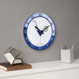 Reloj Redondo Grande Blue and White Martini Bar Clock