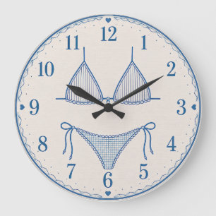 Reloj Redondo Grande Blue Bikini Line Art Beach Fashion