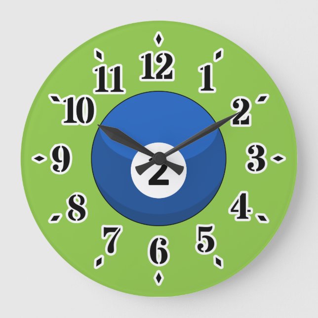 Reloj Redondo Grande Blue Billiard Ball número dos (Anverso)