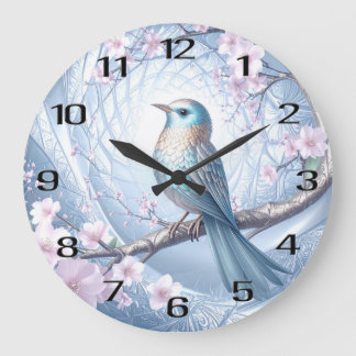 Reloj Redondo Grande Blue Bird Floral Wall Clock