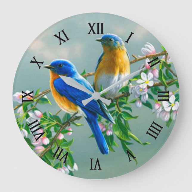 Reloj Redondo Grande Blue Birds (Anverso)