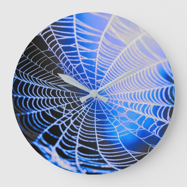 Reloj Redondo Grande Blue Black Creepy Spooky Spider Web (Anverso)