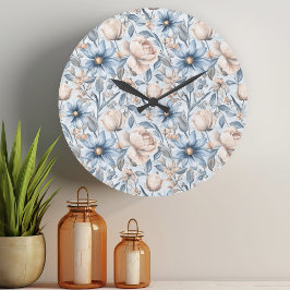Reloj Redondo Grande Blue & Blush Botanical Watercolor