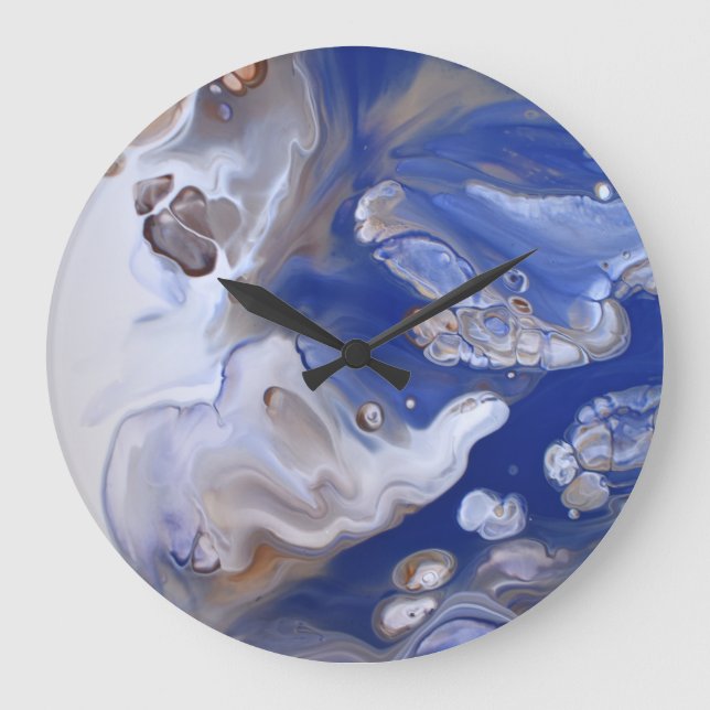 Reloj Redondo Grande Blue brown Fluid Art Abstract Marble Flow (Anverso)