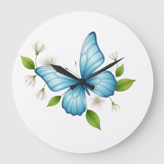 Reloj Redondo Grande Blue Butterfly Wall Clock (Anverso)