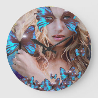 RELOJ REDONDO GRANDE BLUE BUTTERFLY WITH GREEN GOLD SPARKLES