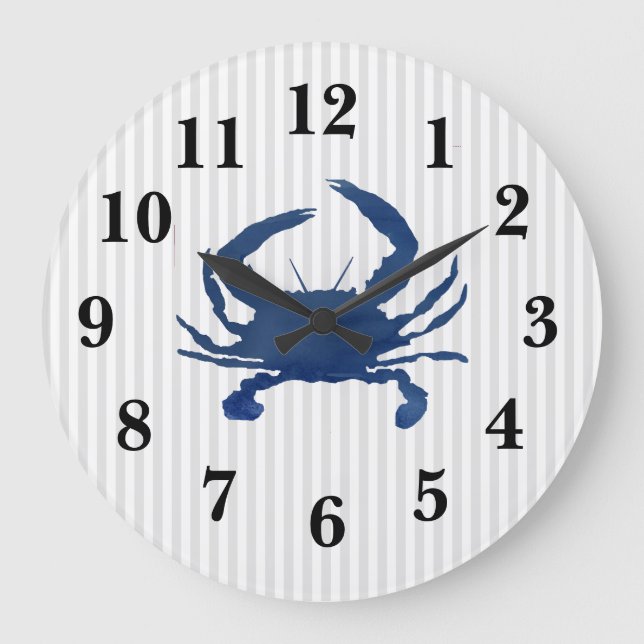Reloj Redondo Grande Blue Crab Nautical Stripe Large Clock (Anverso)