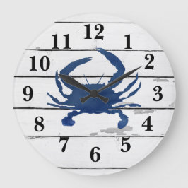 Reloj Redondo Grande Blue Crab Ship Beach Rustic Painting