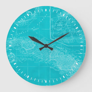 Reloj Redondo Grande Blue Cuba Map