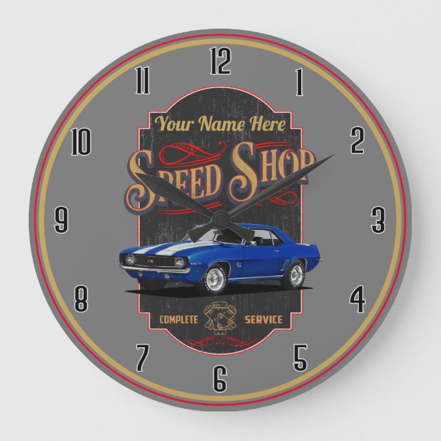 Reloj Redondo Grande Blue de la tienda de velocidad de camaro personali (Anverso)