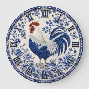 Reloj Redondo Grande Blue Delft Rooster Farmhouse