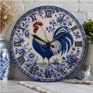 Reloj Redondo Grande Blue Delft Rooster Farmhouse