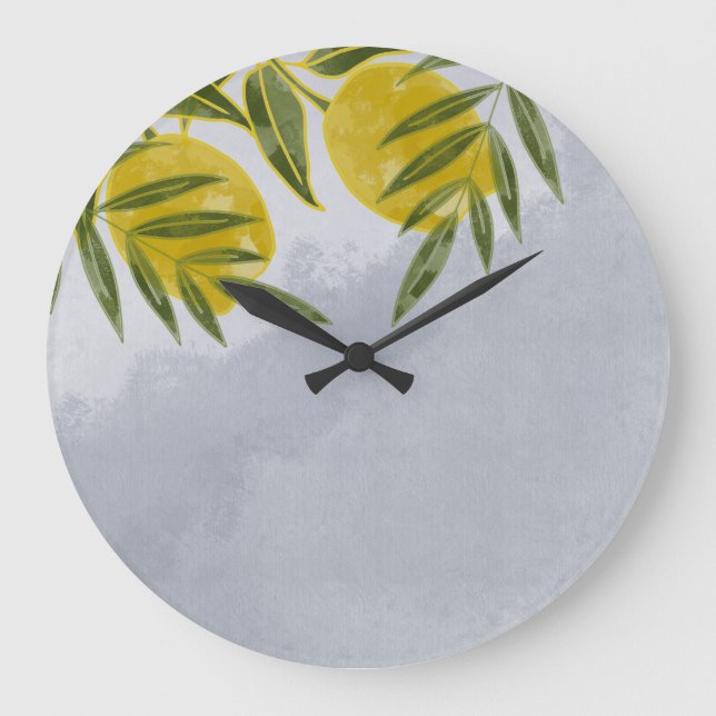 Reloj Redondo Grande Blue Elegant Botanical Lemon  (Anverso)