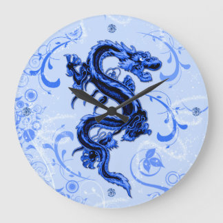 Reloj Redondo Grande Blue Fantasy Dragon Wall Clock