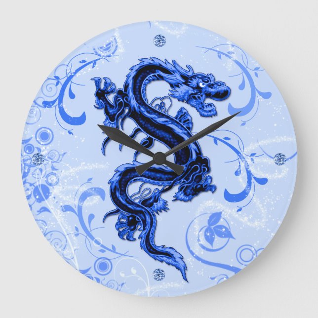 Reloj Redondo Grande Blue Fantasy Dragon Wall Clock (Anverso)