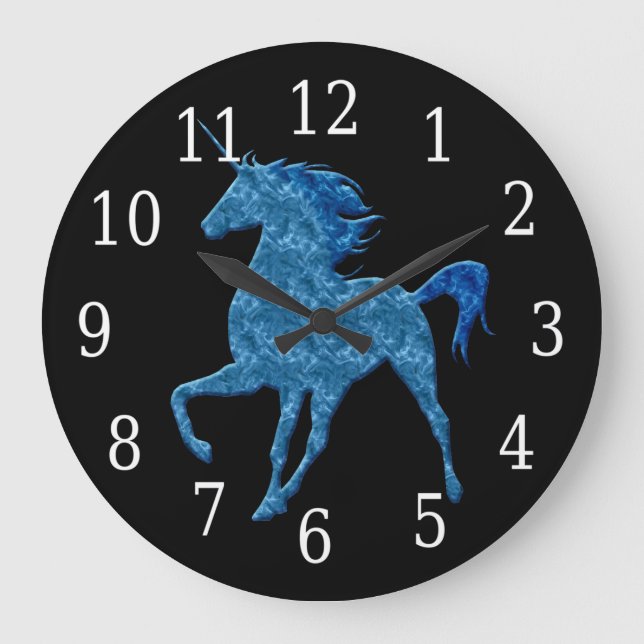 Reloj Redondo Grande Blue Fire Unicorn Clock (Anverso)