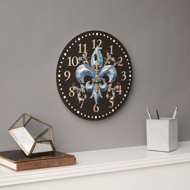 Reloj Redondo Grande Blue Fleur de Lys Wall Clock (Oficina)