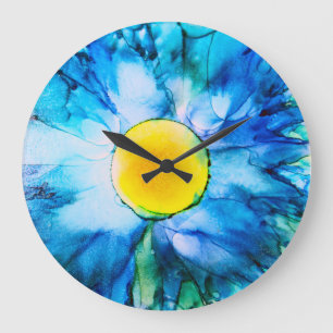 Reloj Redondo Grande Blue Flower in Alcohol Inks