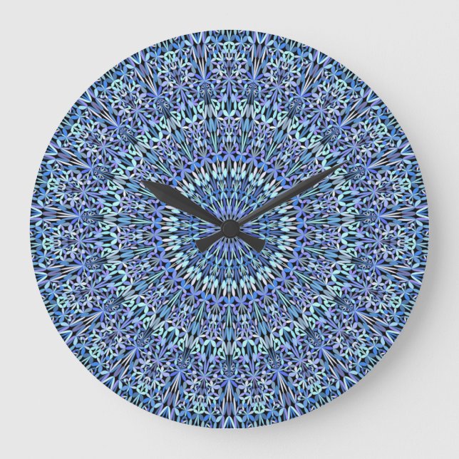 Reloj Redondo Grande Blue Garden of Life Mandala (Anverso)