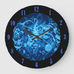 Reloj Redondo Grande Blue Glow Music Notes Pattern Wall Clock