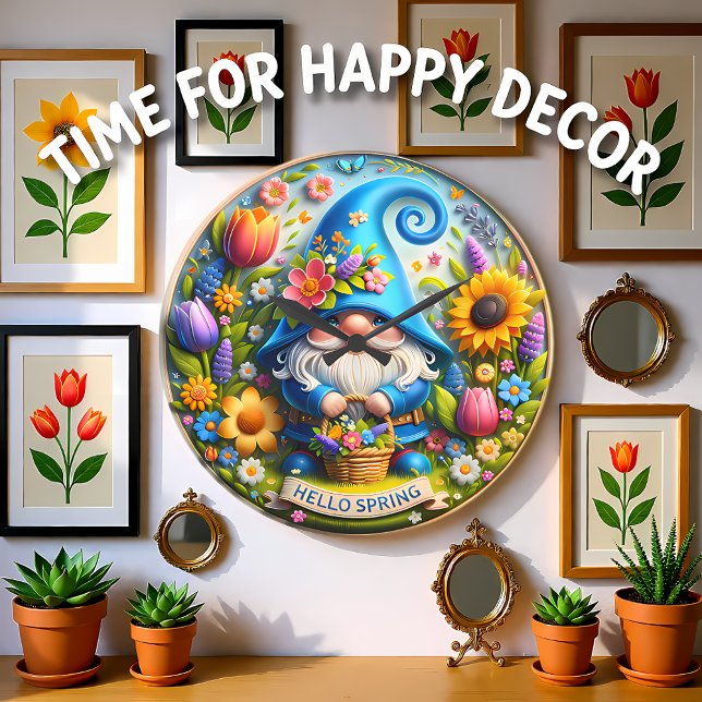 Reloj Redondo Grande Blue Gnome Hola Primavera (Subido por el creador)