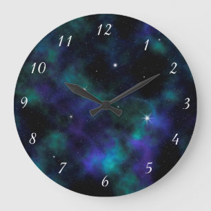 Reloj Redondo Grande Blue  Green Galaxy Cosmic