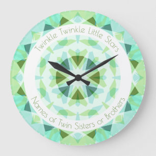 Reloj Redondo Grande Blue Green Twinkle Little Star Baby Twins Nursera