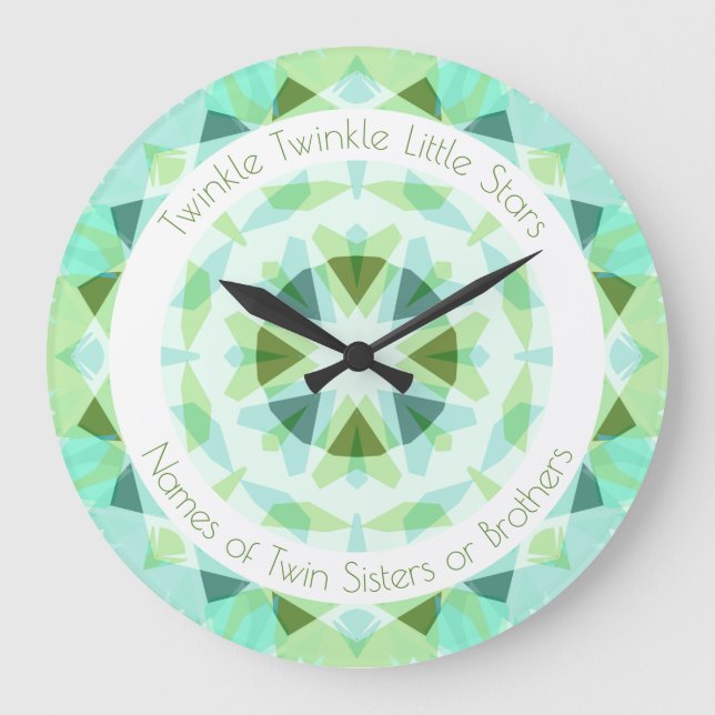 Reloj Redondo Grande Blue Green Twinkle Little Star Baby Twins Nursera (Anverso)