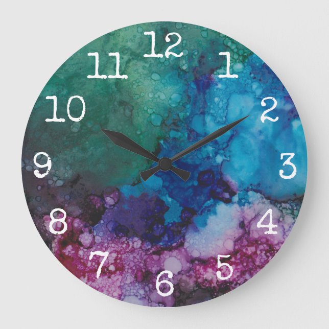 Reloj redondo grande "Blue-Greens Inkblot" (Anverso)