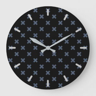 Reloj Redondo Grande Blue-grey cross stitches on black