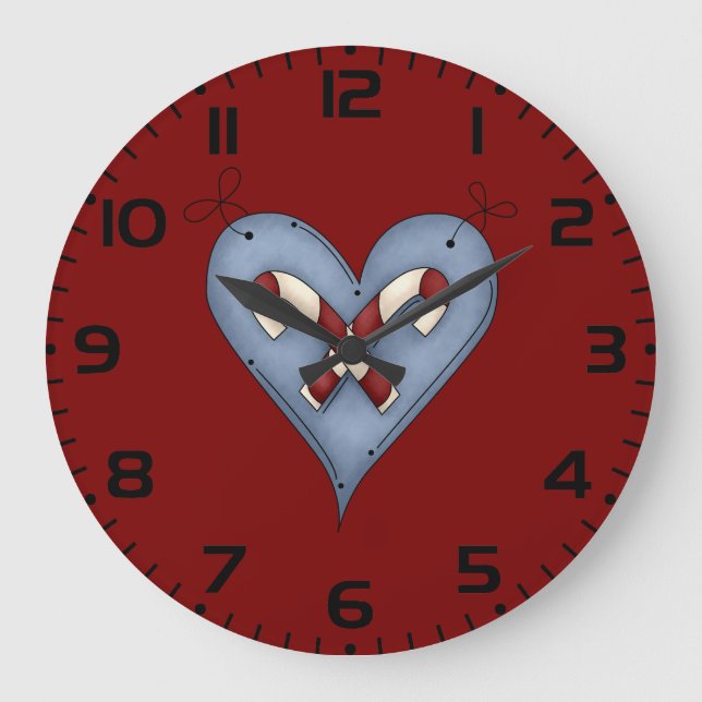 Reloj Redondo Grande Blue Heart with Candy Canes Country Christmas (Anverso)