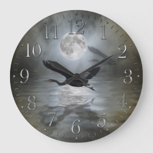 Reloj Redondo Grande Blue Heron & Moon Wildlife Fantasy Wall Clock