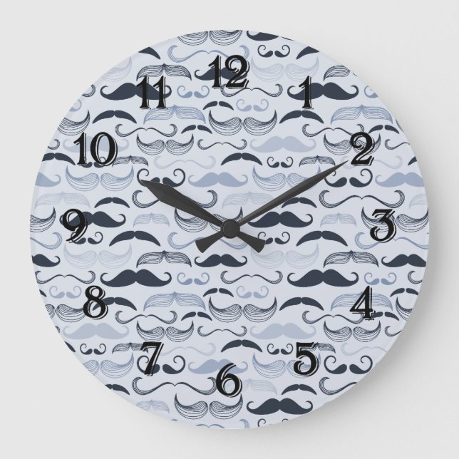 Reloj Redondo Grande Blue Hipster Mustaches (Anverso)