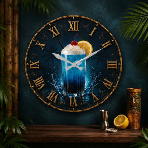 Reloj Redondo Grande Blue Lagoon Tropical Cocktail Bar Decor