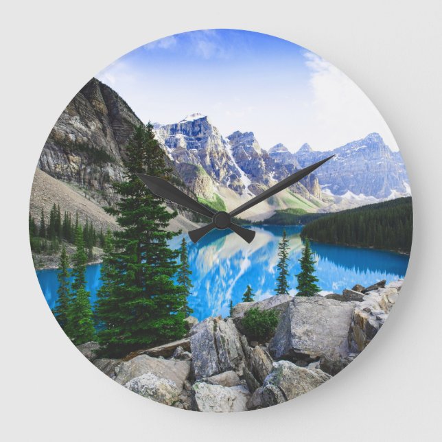 Reloj Redondo Grande Blue Lake Rocky Mountain Pine Forest (Anverso)