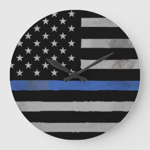 Reloj Redondo Grande Blue Line fino - bandera hecha andrajos apenada